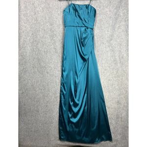Adrianna Papell Dress Women 4 Teal Blue Strapless Satin Long Gown Dress